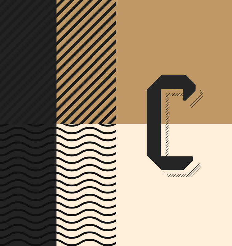 De letter C van het Chamaven logo met een beige en bruine achtergrond